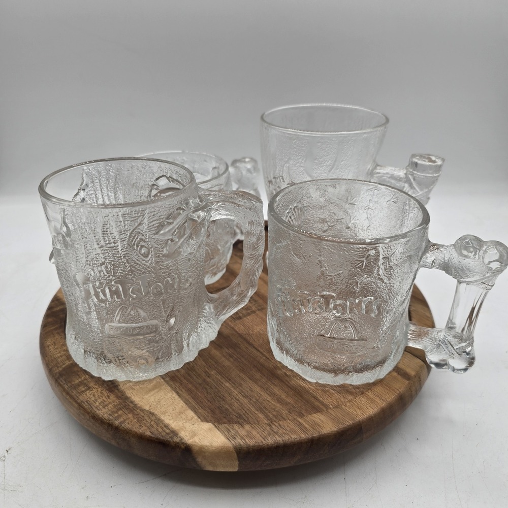Vintage 1993 McDonald's Collectible The Flintstones Complete Set of 4 Glass Mugs